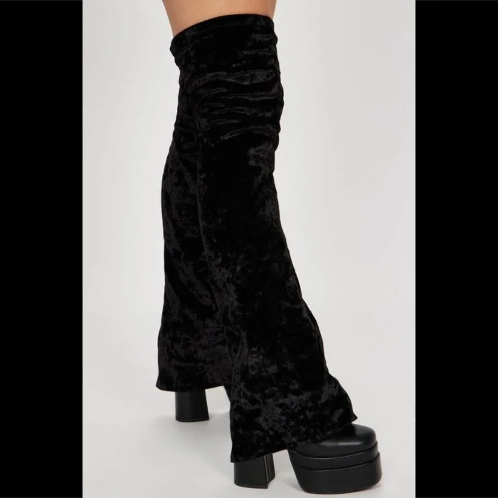 Mata Shoes Black Crushed Velvet Over-The-Knee Platform Boots